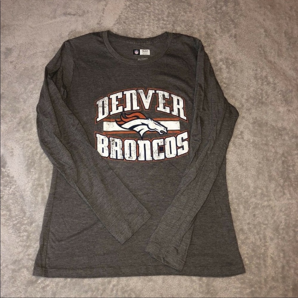 NFL Team Apparel Denver Broncos T-Shirt Womens Gray Long Sleeve T-Shirt Sz Large
